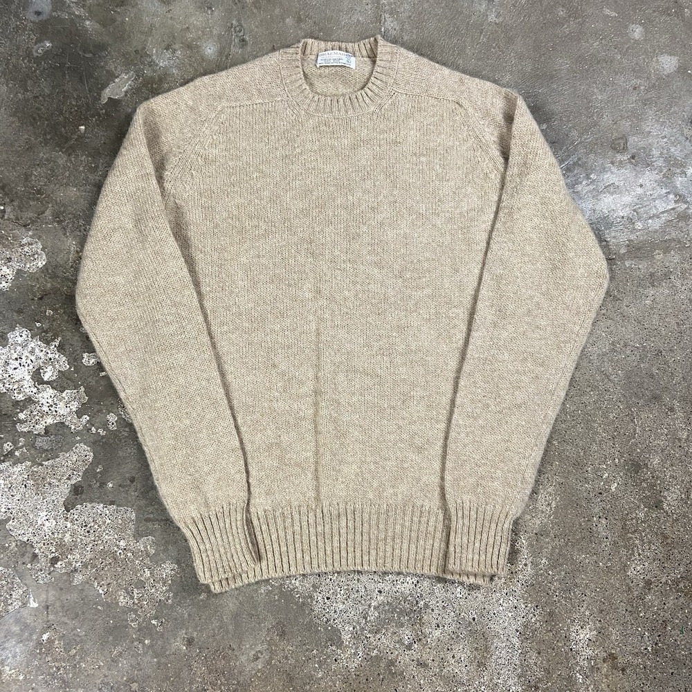 Vintage 70s Braemar International Shetland Sweater Size L Beige Wool Pullover